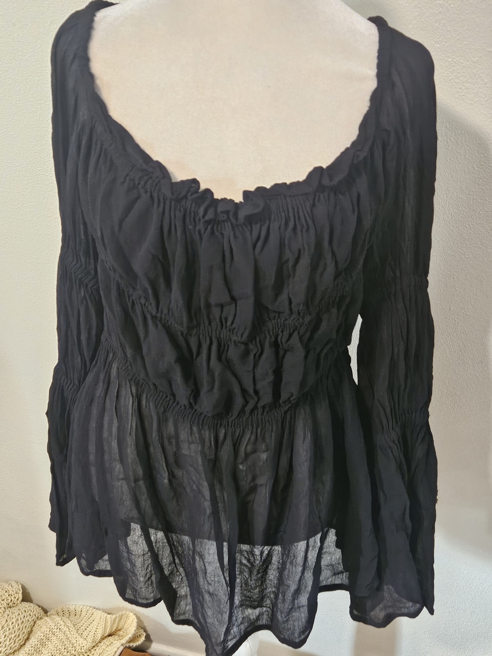 Funhouse Vintage 90s Black Rayon Witchy Blouse Whimsigoth Medium Large